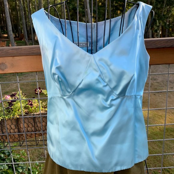 Ricco California Green Velvet 3/4 Sleeve Jacket/ Skirt and Blue Satin Blouse - Picture 9 of 15